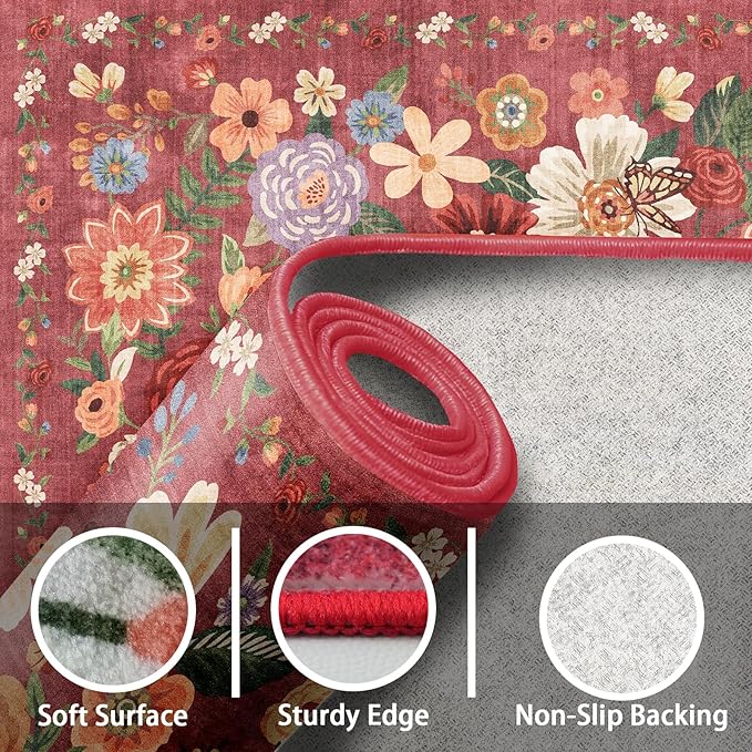 Floral Washable 6x9 Area Rugs, Soft Bedroom Rug - Image 4