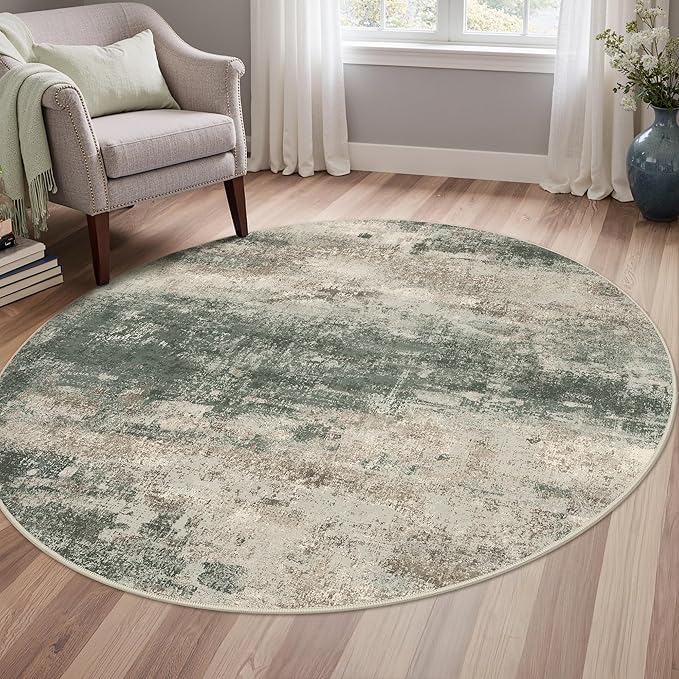 Round Rugs 5FT for Living Room Bedroom, Modern Abstract Machine Washable Circle by BEIMO