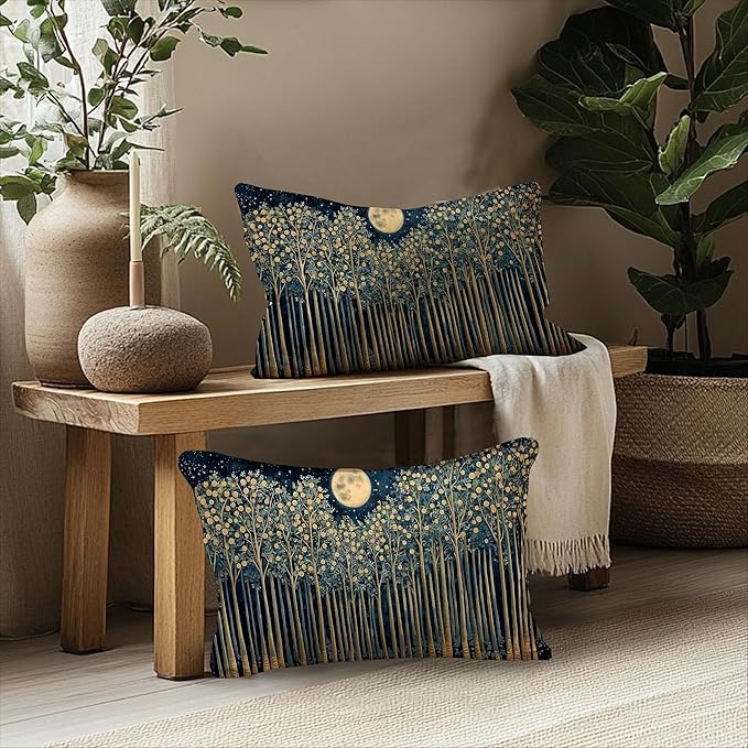 Rustic William Morris Inspired Night Forest Green Moon Decor Pillow Covers - Image 5