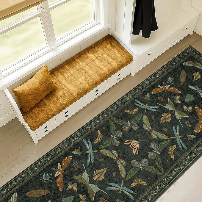 Dark Green 2'6"x12' Long Runner Rugs by HazoHaus