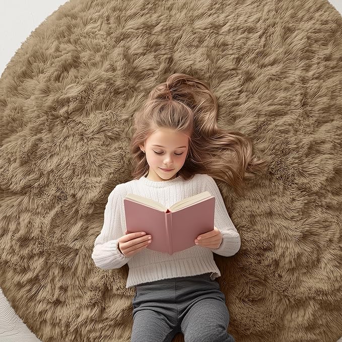 OLANLY Taupe Round Rugs for Bedroom by OLANLY
