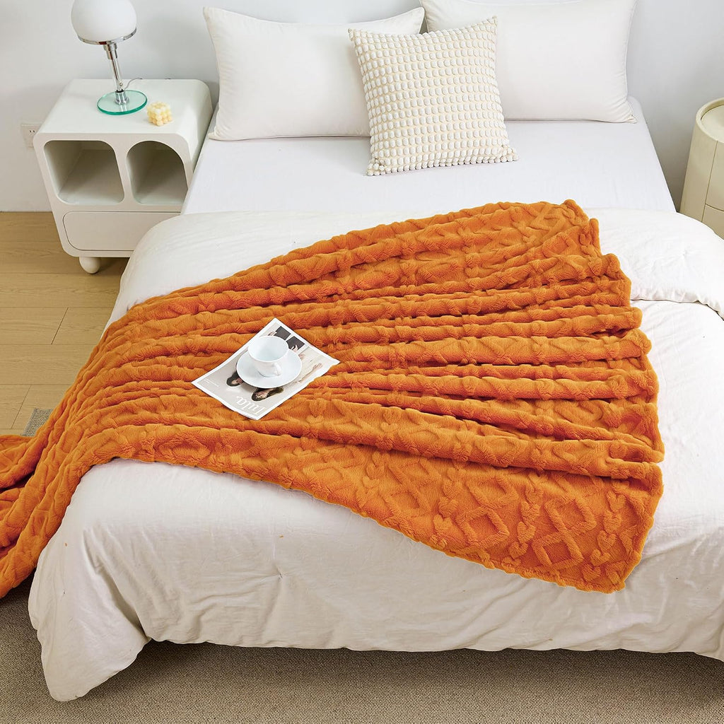 Aganear Fleece Throw Blanket for Couch,Fall Boho Blankets,50"x60" Orange