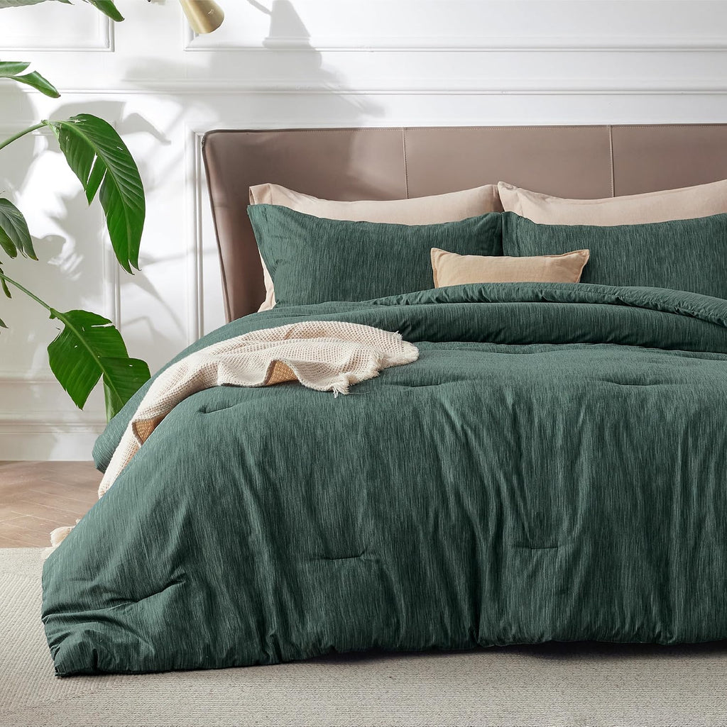 Bedsure Dark Green Queen Comforter Set, Cationic Dyed Bedding Set 3 Pcs