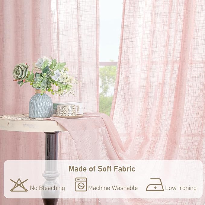 LAMIT Linen Curtains 48 Inch Length 2 Panels, Light Filtering Panels Back Tab - Image 8