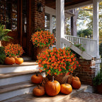 AXYLEX Artificial Mums for Outdoors, Fake Fall Flowers (Red Orange)