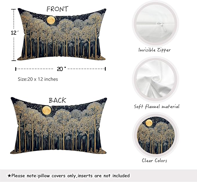 Rustic Dark William Morris Night Forest Moon Decor Pillow Covers 12x20 - Image 2