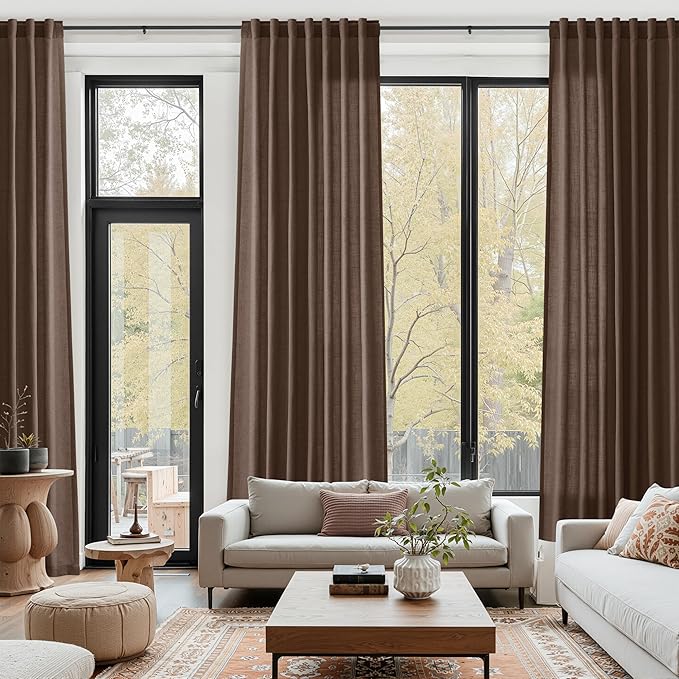 Cappuccino Linen Curtains for Living Room 105 Inches Long Light Filtering Semi - Image 8