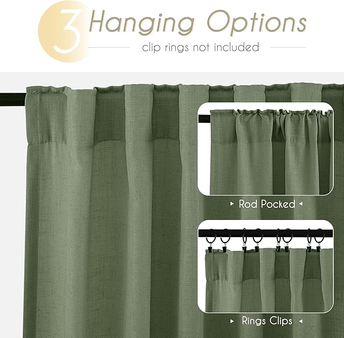 Olive Green Curtains 120 inch Length 2 Panels - Image 2