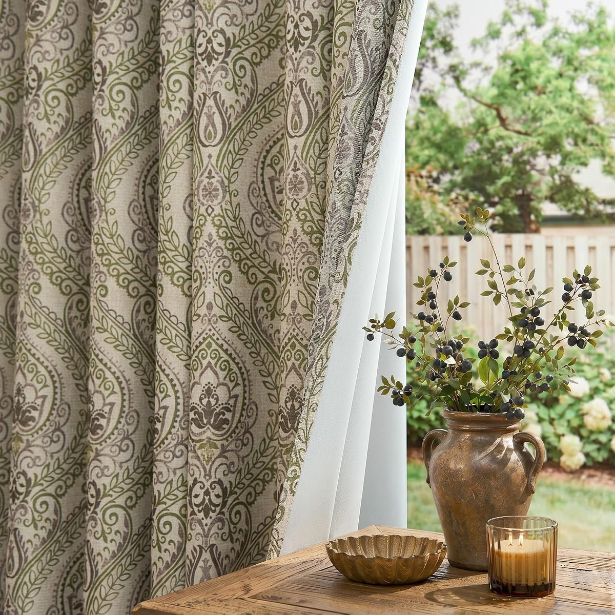 jinchan Sage Green Damask Curtains 96 Inch Room Darkening Grommet 2 Panels