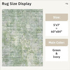 Abstract Rug 5x7 Machine Washable Area Indoor Green Low Pile Non-Slip Foldable - Image 5
