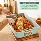 T-fal Refresh Ceramic Nonstick Baking Pans Set (5 Pieces), Roaster, 6-Cup for Muffins, Loaf, Square Baking Sheets Non Stick, Stackable Bakeware Sets, Mint Green