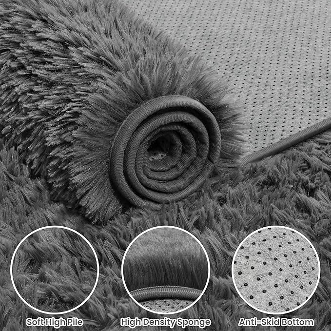 5x7 Area Rugs for Living Room: Ultra Soft Fluffy Shag Gray Rug for Bedroom - Image 7