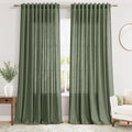 Nanspring 70 Inches Wide Olive Green Linen Curtains by Nanspring