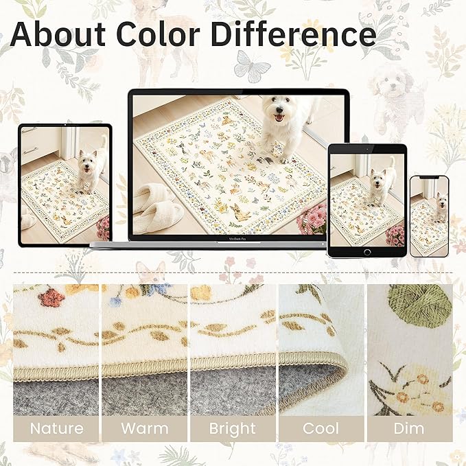 Soalmost Dog 8x10 Area Rugs for Living Room, Machine Washable Animal Floral - Image 8