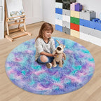4x4 ft Tie Dye Rainbow Round Rug by JiaoBaba