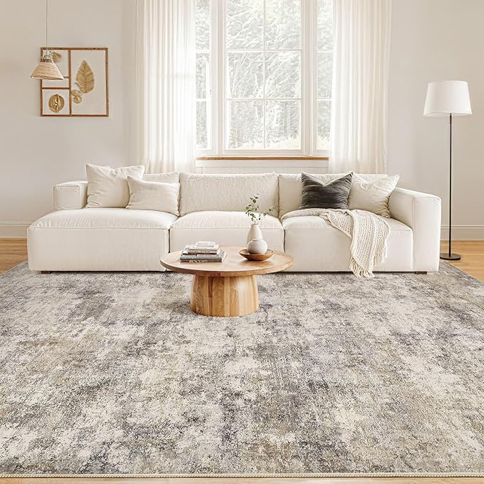 Nakagishi 10x12 Area Rugs Living Room: Washable Abstract Large Neutral Soft Rug - Image 4