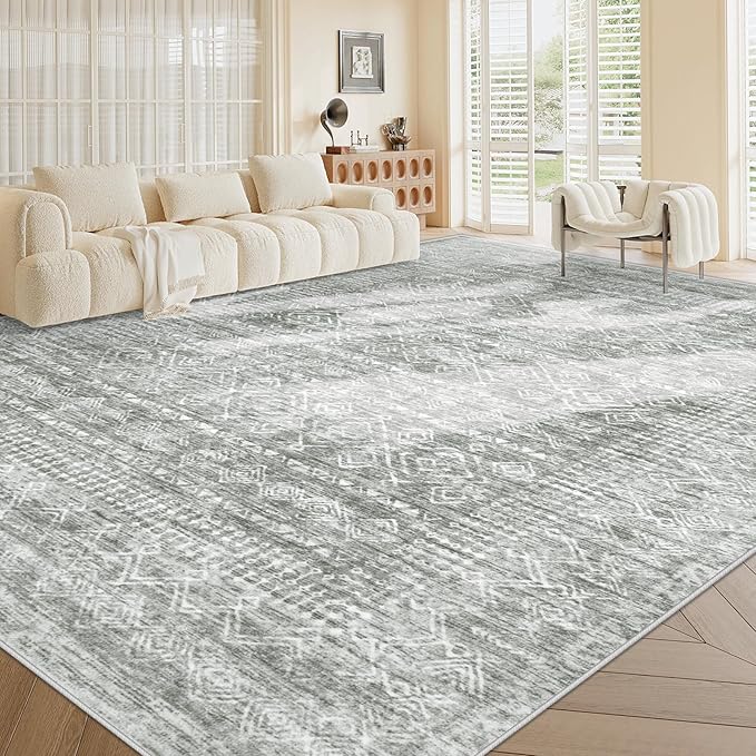 Living Room Rugs 9x12: Washable Moroccan Geometric Boho Rug Farmhouse Non Slip - Image 3