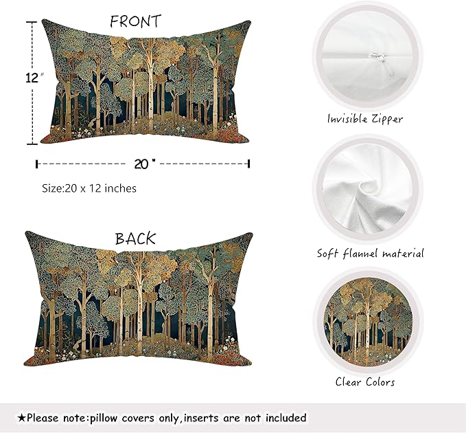 Rustic William Morris Inspired Forest Green Pillow Covers 12x20 Set of 2 - Image 2