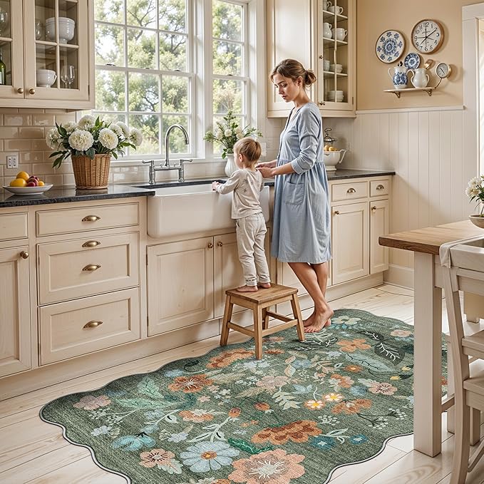 4x6 Living Room Area Rugs: Washable Farmhouse Nursery Kitchen Floral Rugs - Image 7