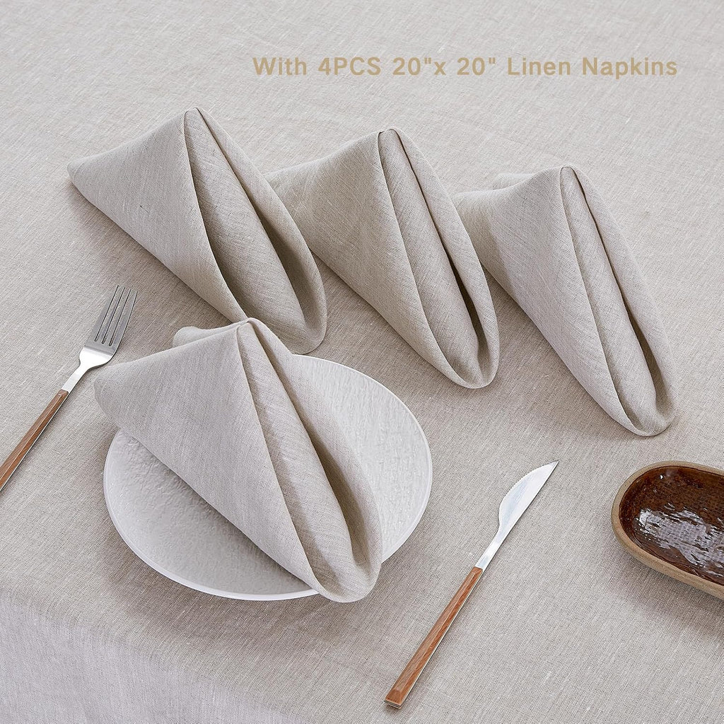 100% Linen Tablecloth for Rectangle Table with 4PCS Linen Napkins