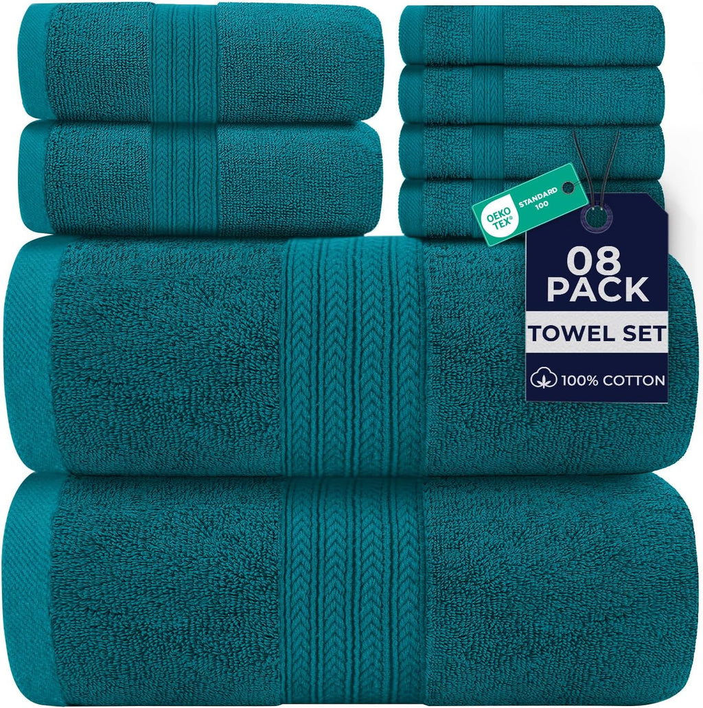DAN RIVER 8 Piece Luxury Bath Towels for Bathroom, Towel Set, Teal