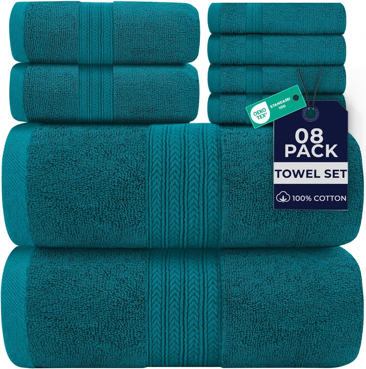 DAN RIVER 8 Piece Luxury Bath Towels for Bathroom, Towel Set, Teal