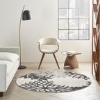 Nourison Home Aloha 48" Round Fabric Indoor/Outdoor Rug in Black/White Finish