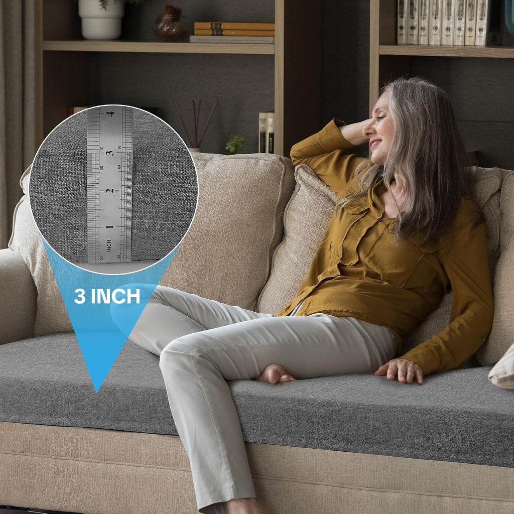 HOMBYS 3 Inch Memory Foam Sofa Topper Pad, 71" L x 27.5" W Inch Couch Topper Cushion with Washable Cover for Sofa, Couch Cover Pad with Non Slip Bottom