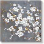 TAR TAR STUDIO White Flowers & Birds Canvas Wall Art - Unframed Nature Decor for Bedroom, Living Room, Office - 12"x12"