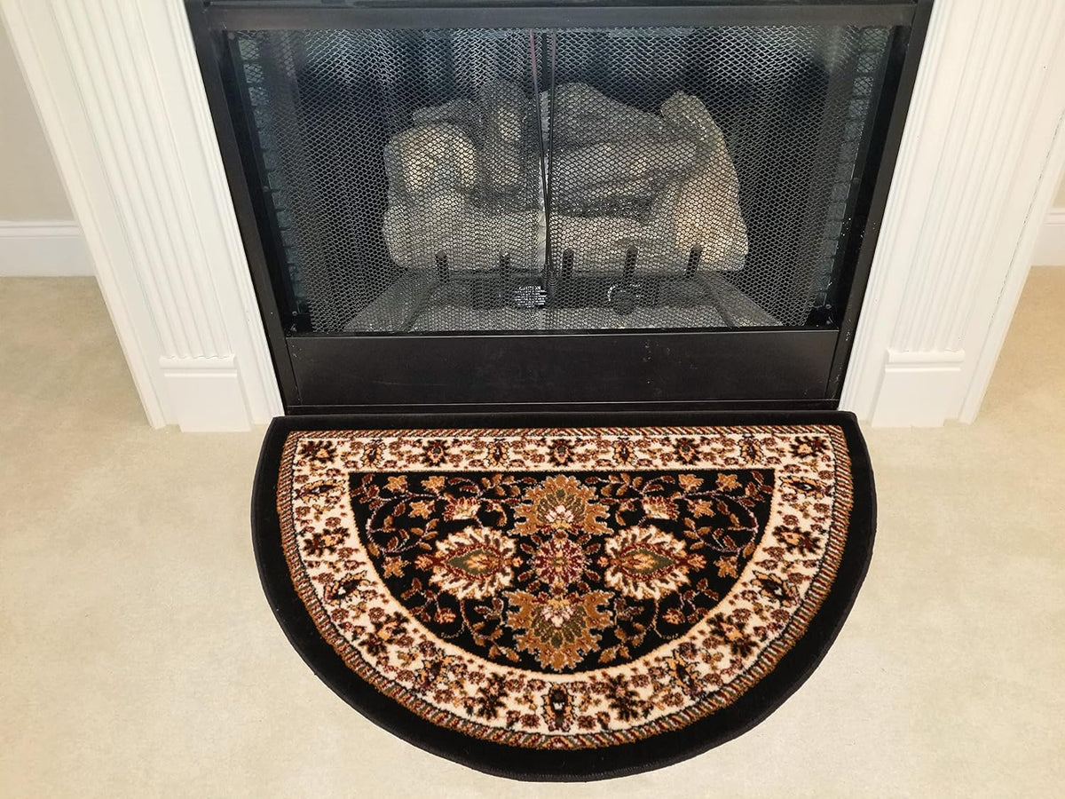 GAD Hearth Slice Fireplace Rug, Classic, Traditional, Log Cabin Decor, Accent Rug, Fire Resistant Mat, Stain Resistant, Area Rug for Bedroom, Living Room, Entryway, 2'2"x3'3" (Black/Cream)