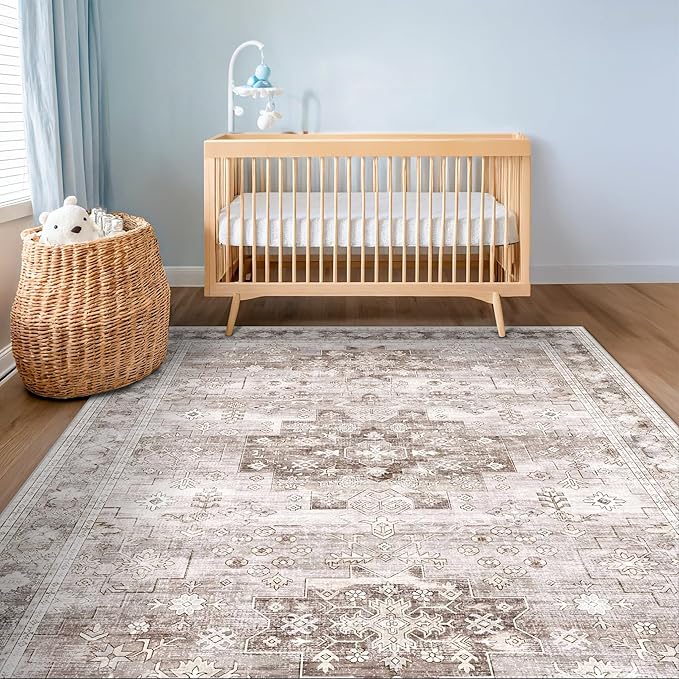 Washable Neutral Farmhouse Large Entryway Rug, 3x5 Area Rugs - Image 6