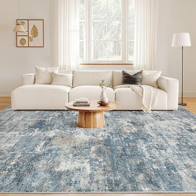 Nakagishi 10x14 Area Rugs Living Room: Washable Abstract Large Neutral Soft Rug - Image 4