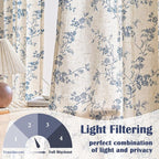 Lazzzy Linen Farmhouse Curtains Blue Floral Curtains 63 Inch Length Back Tab - Image 3