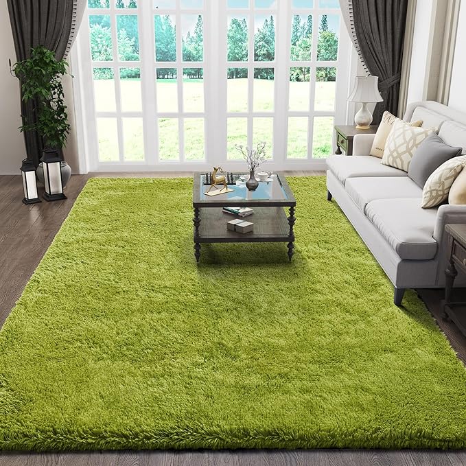 Ophanie Green Rugs for Living Room 5x8, Grass Shag Fluffy Large Fuzzy Plush by Ophanie