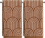 Artoid Mode 2 Pcs Beige Green Arched Stripes Jacquard Hand Towels for Bathroom, 100% Cotton Soft Absorbent Bathroom Decor Towels, 13.7 x 29.5 Inch