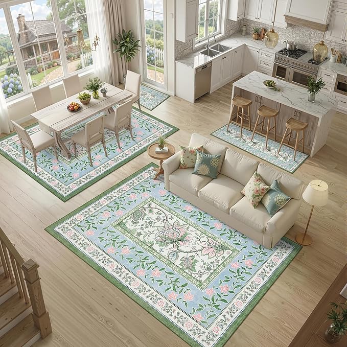 GarveeHome Blue Green Pink 8x10 Area Rugs - Image 4