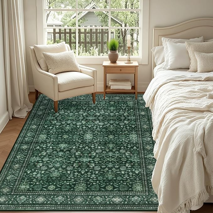 6x9 Area Rugs Living Room Rug: Washable Vintage Distressed Floral Rug No Slip - Image 4
