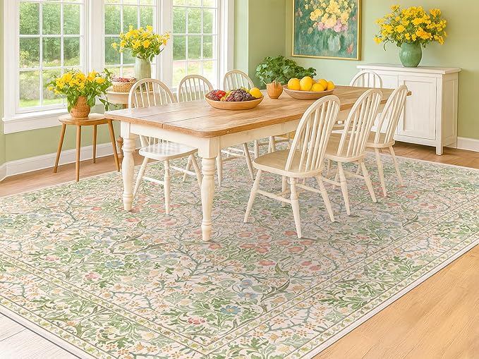 Beige Green 6x9 Washable Area Rugs by HazoHaus