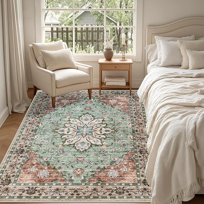 4x6 Area Rugs for Living Room: Washable Rug Soft Vintage Distressed Floral - Image 3