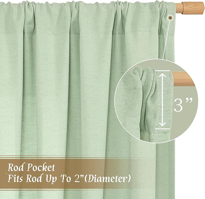 LAMIT Light Green Linen Window Curtains 63 Inch Length, Light Filtering Neutral - Image 3