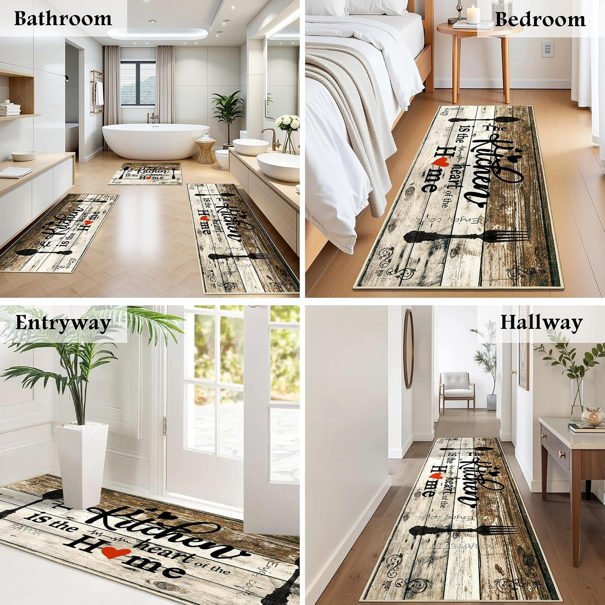 Non Slip Kitchen Mats for Floor Washable Kitchen Rugs 3 Piece,Coffe Wooden