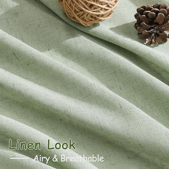 Nanspring Mist Sage Linen Curtains Semi Sheer 96 Inches Long 2 Panels Set - Image 5