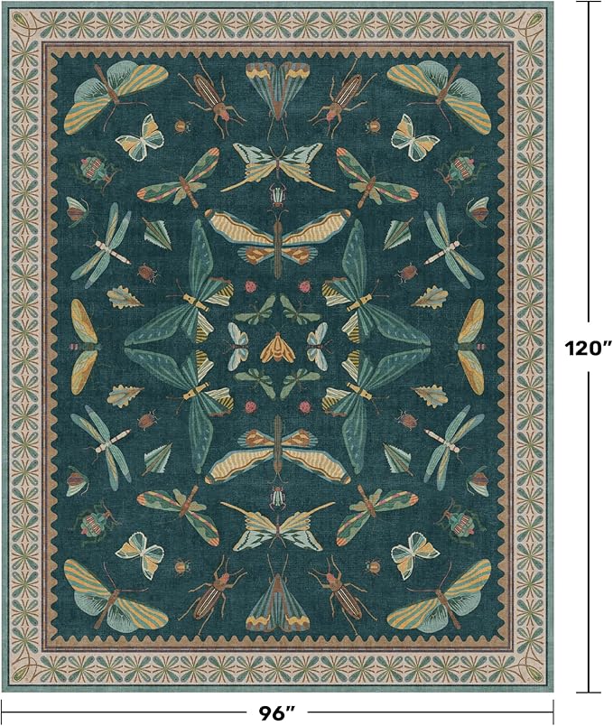 Insect Print Washable 8x10 Living Room Rug - Image 2