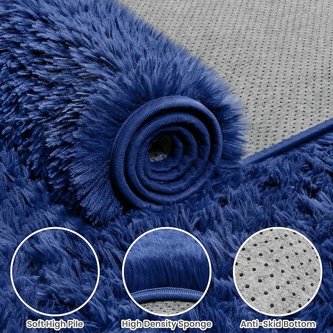 8x10 Area Rugs for Living Room Rug: Soft Fluffy Shag Navy Blue Rugs for Bedroom - Image 8