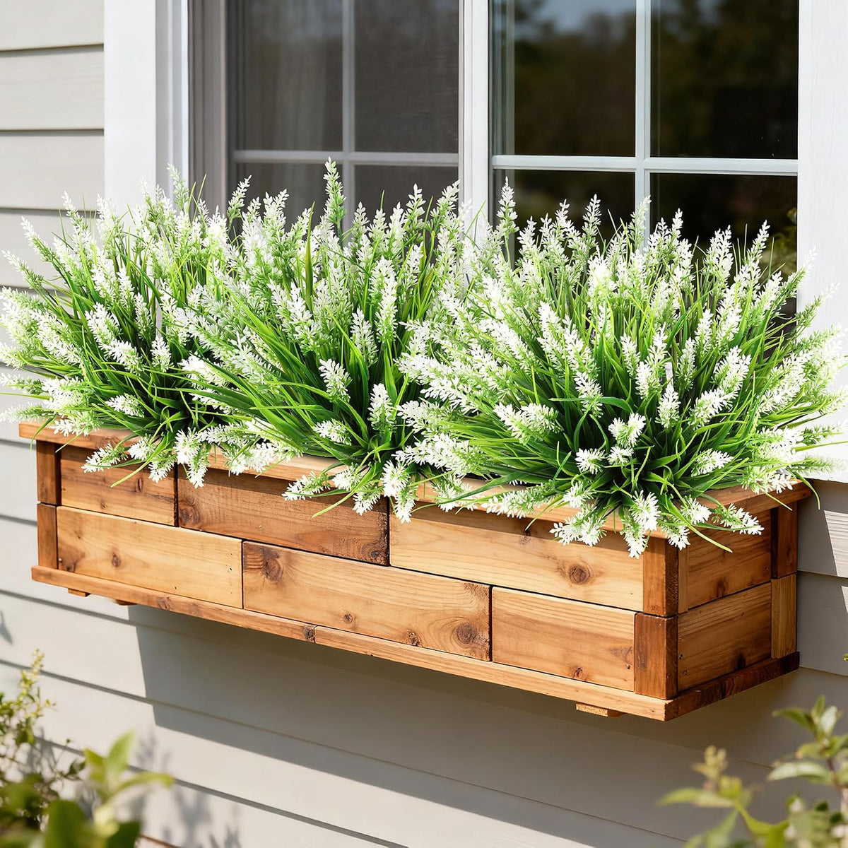 16PCS Artificial Flowers Outdoor, Fake White Monkey Grass Plants