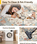 Area Rugs 6ft Washable Non-Slip, Floral Vintage Distress Print Pattern - Image 5