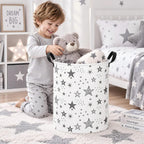 Collapsible Kids Laundry Basket Clothes Hamper, Foldable Storage Organizer Bin, Toy Clothes Storage with Handles for Boys Girls Bedroom, Room Decor Grey Star