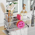 Sponge Holder for Kitchen Sink,Sink Caddy with Removable Dish Brush Holder,Self-Draining Kitchen Countertop Organizers and Storage Essentials,Soap Dispenser Organize and Home Decor-Silver