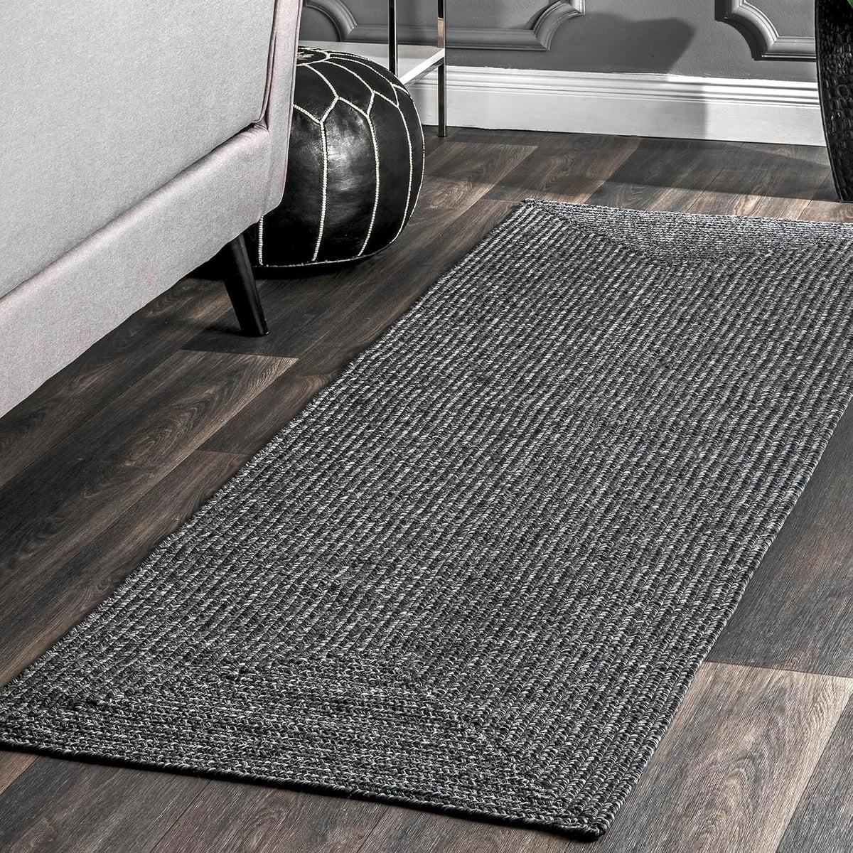 nuLOOM Wynn Charcoal Solid Power Loomed Indoor/Outdoor Runner Rug, 2' x 12'