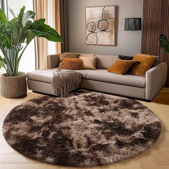 Amdrebio Tie-Dyed Brown Round Circle Rugs 5Ft - Image 5